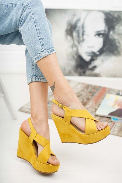 Yellow wedge shoes clearance