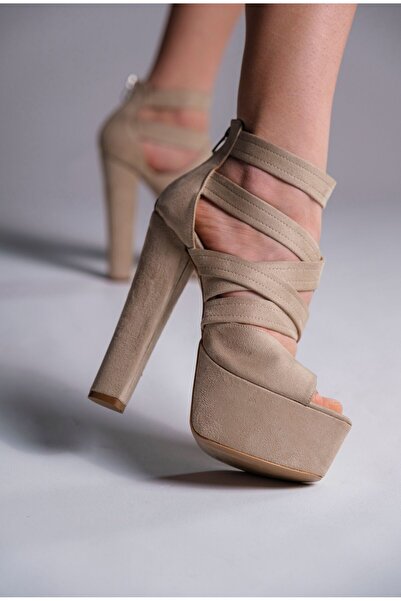 Ayakkabı Ateşi Ten Süet Kadın Yüksek Topuklu Ayakkabı