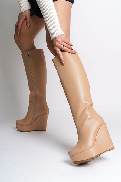 Ayakkabı Ateşi Γυναικείες μπότες Nude με τακούνι Wedge - Kelly D-640