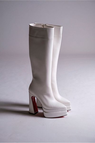 Ayakkabı Ateşi White Skin Double Platform Design Γυναικείες Μπότες Ψηλοτάκουνα Παπούτσια Jolly