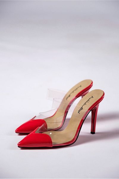 Ayakkabı Ateşi Red Patent Leather -Transparent Women's Thin Heeled Shoes Stiletto Vario