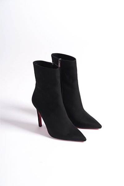 Ayakkabı Ateşi Siyah Süet Stiletto İnce Topuklu Kadın Bot Togi
