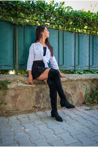 Ayakkabı Ateşi Pantofi de damă cu toc joasă din piele intoarsa neagra Fiero