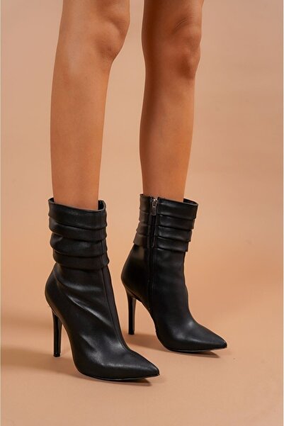 Ayakkabı Ateşi Diamond Siyah Cilt Kadın Topuklu Bot