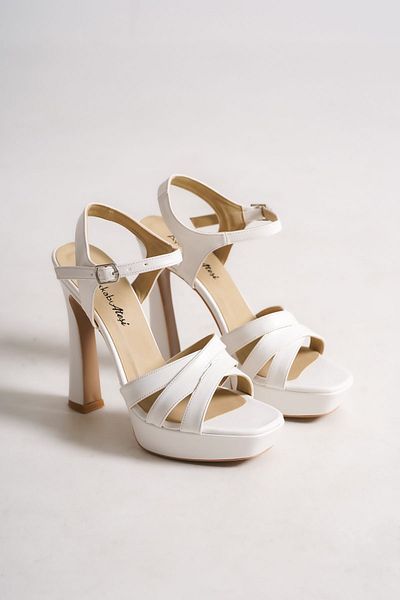 Ayakkabı Ateşi White Leather Platform Cross Strap Women's Shoes Avanti
