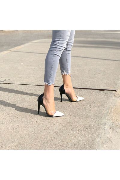 Ayakkabı Ateşi Black Skin White Skin Transparent Detailed Thin Heels Women's Stiletto Shoes Fabien