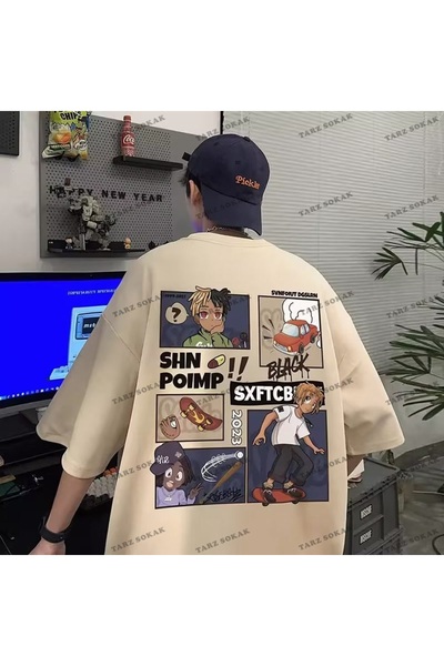 Adrift Y2K Unisex Harajuka Kuromi Anime Retro T-Shirt - Μπλε, Kod-8450