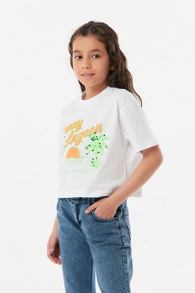 Fulla Moda Μπλουζάκι για κορίτσι με στάμπα Crew Neck