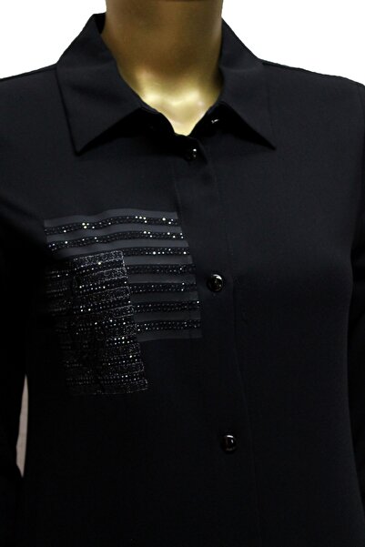 PERFECT 1549 ÖNDEN DÜĞMELİ GÖGÜS TAŞ DETAYLI UZUN TUNİK QYS UZUN TUNİK #24-04# 1549