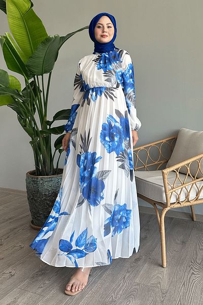 InStyle Rochie albastră din șifon - model floral colorat
