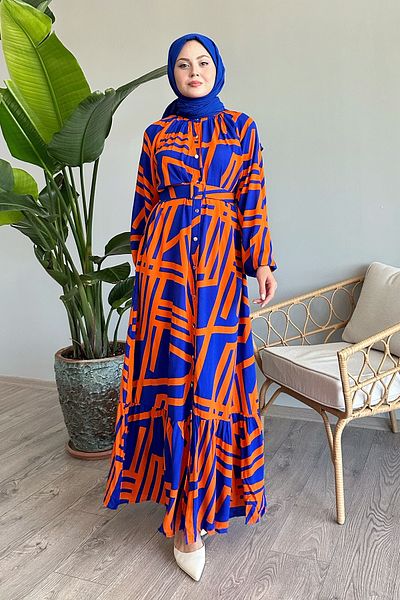 InStyle Πορτοκαλί φόρεμα βισκόζης με ριγέ ζώνη