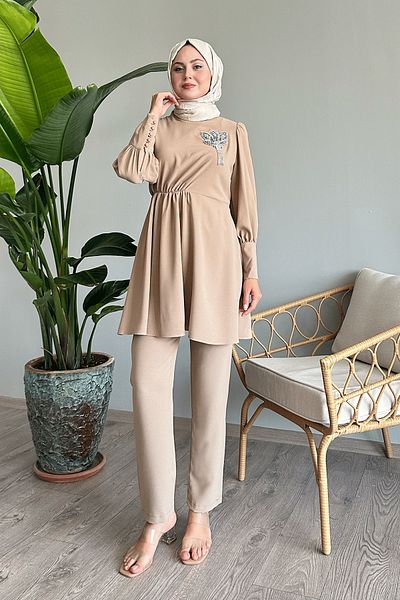 InStyle بدلة مزدوجة نصف مجمعة باللون البيج