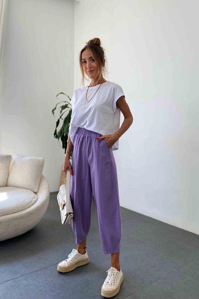 Butik Gardrop Lilac Gabardine Shalwar Trousers - Elastic Waist