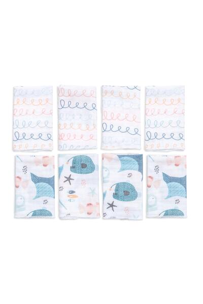 Funna Baby 8-Piece Muslin Mouth Cloth - Atlantico - Blue - 30 x 30 Cm