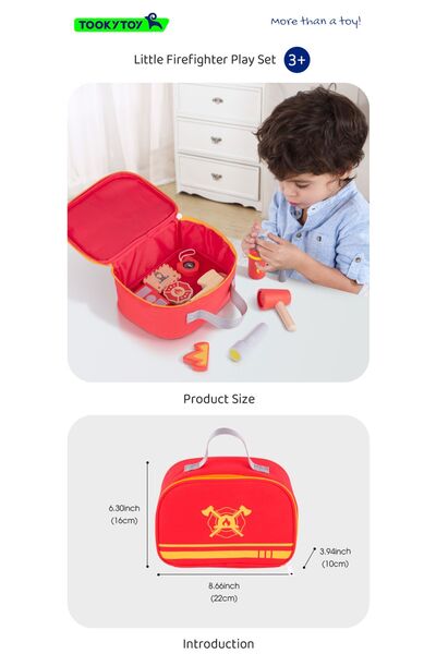 Tooky Toy Çantalı Ahşap Itfaiye Oyun Seti Eğitici Çocuk Oyuncağı 11 Parça