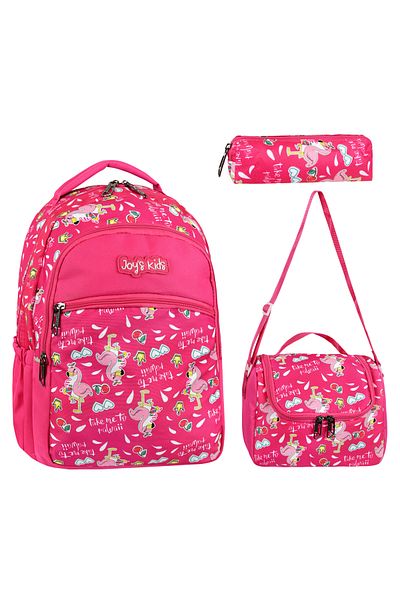 Bliss Geantă de școală primară cu model Flamingo cu licență Cutie de prânz și suport pentru stilou Set de 3