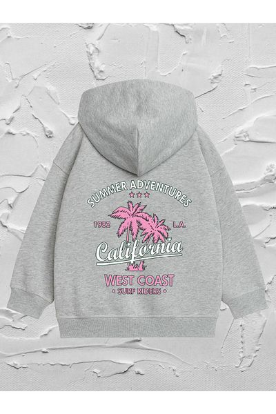 VASK - Unisex Kids Hooded Oversize Pink California Printed Sweatshirt