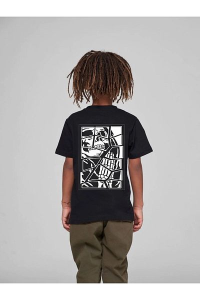 VASK Children's Oversize Unisex Split Skeleton Printed Cotton Crew Neck T-Shirt