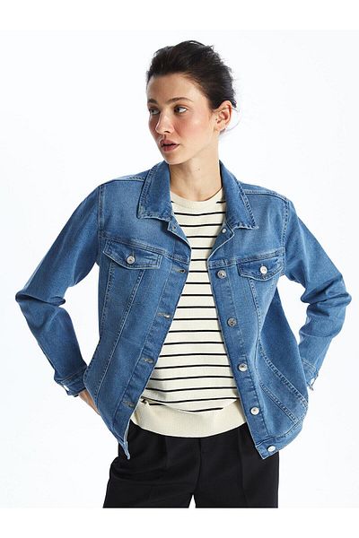 LC Waikiki LCWAIKIKI Classic Women's Jean Jacket - Shirt Collar, SoliD, LonG Sleeve