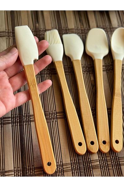 Amentes 5-Piece Mini Bamboo Spatula Set - Cream