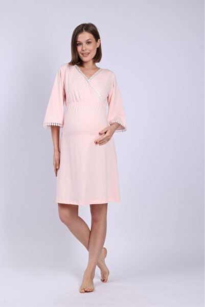 Semm Mix LOHUSA PAMUKLU GECELİK YAKA DANTEL DETAYLI