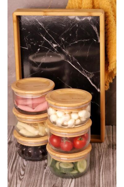 Bambum Duo 300ml 6-Piece Black Tray Bamboo Lid Glass Breakfast