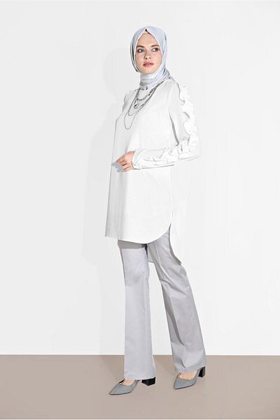 TRENDTESETTÜR Pantaloni argintii din bumbac cu picioare largi 7576