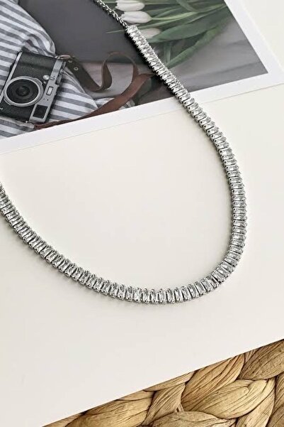 Genel Markalar Baget Taşlı Silver Su Yolu Choker Kolye