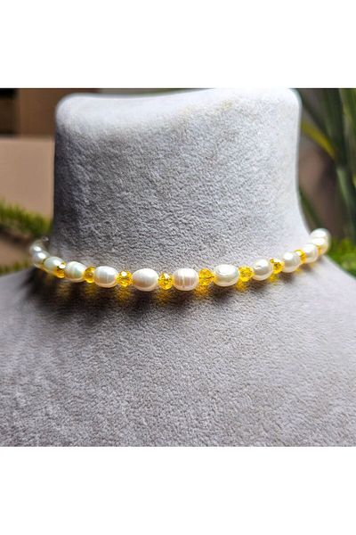 Singincraft Yellow Pearl Natural Stone Anklet - 1 Piece (Handmade Design Products)