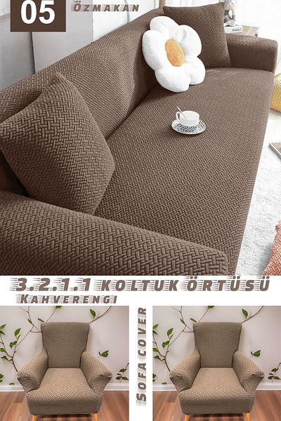ÖZMAKAN 3+2+1+1 Еластичен неплъзгащ се калъф за седалка с пълно покритие