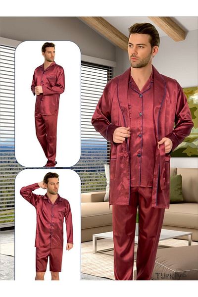 Ebrar Çeyiz Satin dressing gown pajamas and shorts set