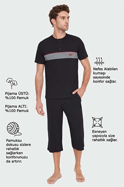 Mod Collection 3839 Erkek Siyah Kapri Pijama Takımı-siyah