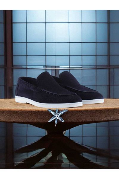 Rpx Navy Blue Suede Genuine Leather Men's Loafer - 800-02