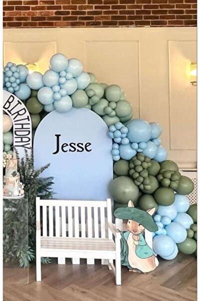 Çemrek Süs Parti Eucalyptus Green Blue Balloon Chain Set of 100