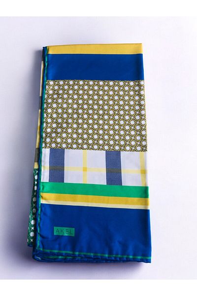 Akel Alfa Twill - Colorful Striped Square Patterned Scarf 95x95