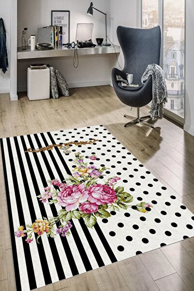 CAPPİO HALI Modern Çiçekli Dijital Baskılı Halı (MAKİNADA YIKANABİLİR KAYMAZ ...