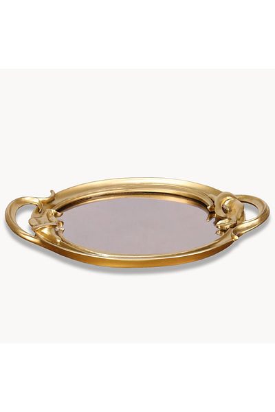 Selim Gold Colored Plumeria Mirrored Tray