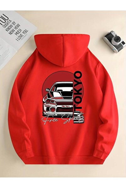 NoVibe Unisex Retro Tokyo Printed Oversize φούτερ με κουκούλα - 3 κλωστές 100...