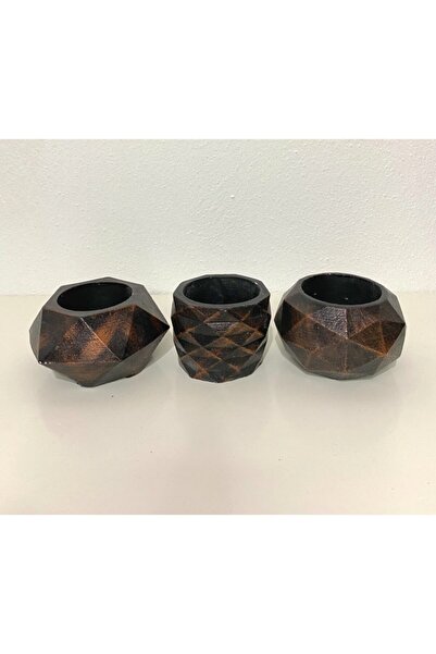decolight 3'lü Bakır Eskitme Renk Beton Sukulent Ve Kaktüs Saksı Seti.
