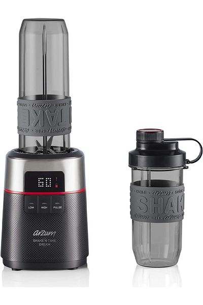 Arzum Shake'n Take Dream Personal Blender, Stainless Steel Blades, 570ml and 400ml,Model AR1148, Black.