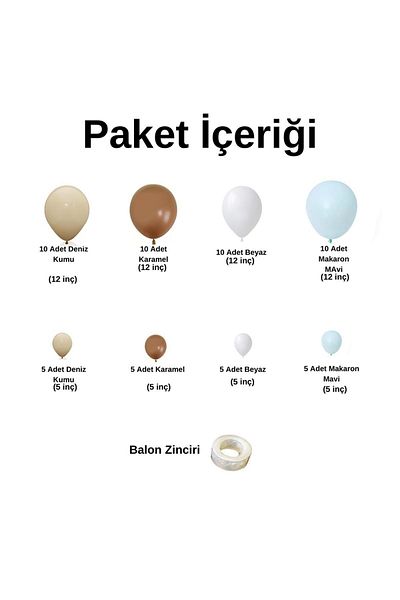 Ata Parti Dünyası Birthday Concept - 60 Pieces White, Sea Sand and Caramel Macaron Blue Balloon Chain Party Set
