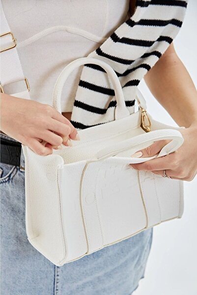 skyyouaccesories Geanta de dama The Tote Bag imprimata cu curea alba si geant...