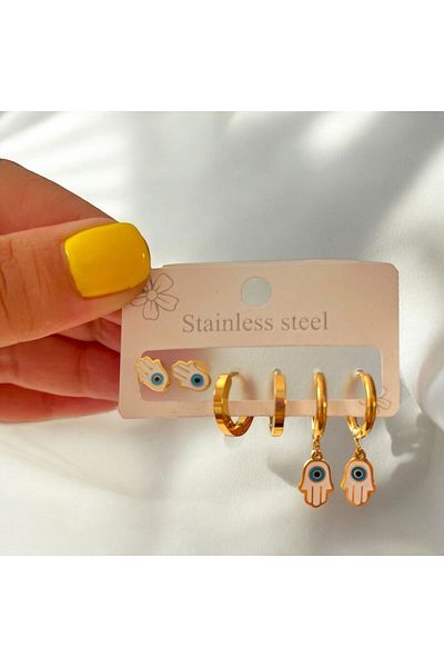 sirius jewelry Hamsa Steel Earring Set