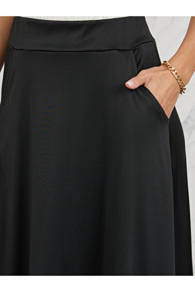 Take Two By Styli Solid Elastic Waistband A-Line Midi Skirt with Pocket Detail