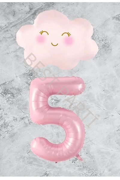 BEST PARTİ DOĞUM GÜNÜ PARTİ SÜSLERİ Age 5 Pink Number Cloud Foil Balloon Set