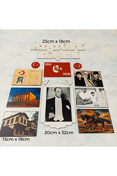 Genel Markalar Okul Öncesi İlkokul Sınıf Panosu Ahşap UV Baskı Atatürk Köşesi (9 Parça)