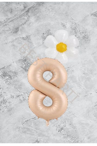 RÖNESANS PARTİ Age 8 Sand Beige Number Daisy Foil Balloon Set