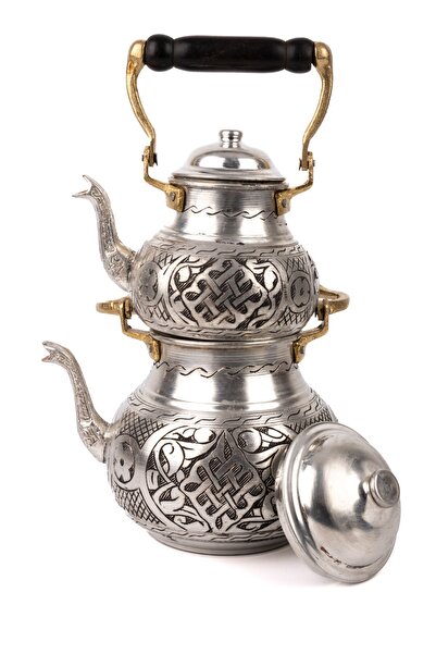 Zinnun Bakır üstten kulplu el oyması Çaydanlık 01