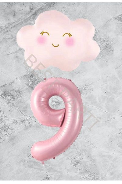 BEST PARTİ DOĞUM GÜNÜ PARTİ SÜSLERİ Age 9 Pink Number Cloud Foil Balloon Set