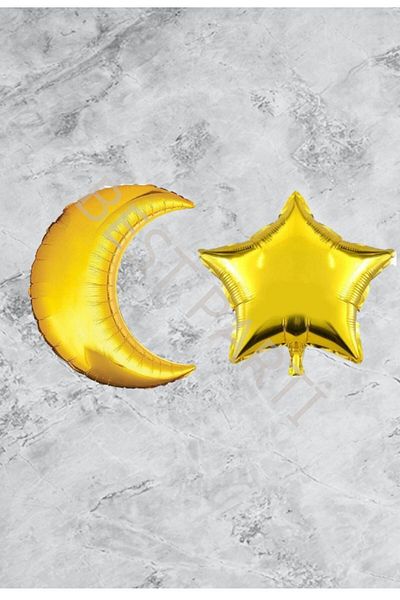 BEST PARTİ DOĞUM GÜNÜ PARTİ SÜSLERİ Moon Star Gold Color Foil Balloon Set